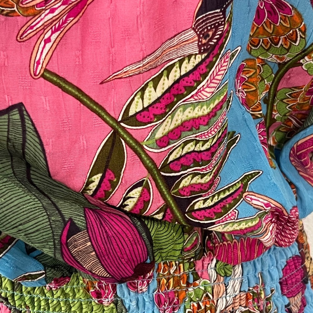 Rachel Rachel Roy S Blue Tropical Bird Floral Smocked Peasant Top Off Shoulder‎ - Picture 8 of 14